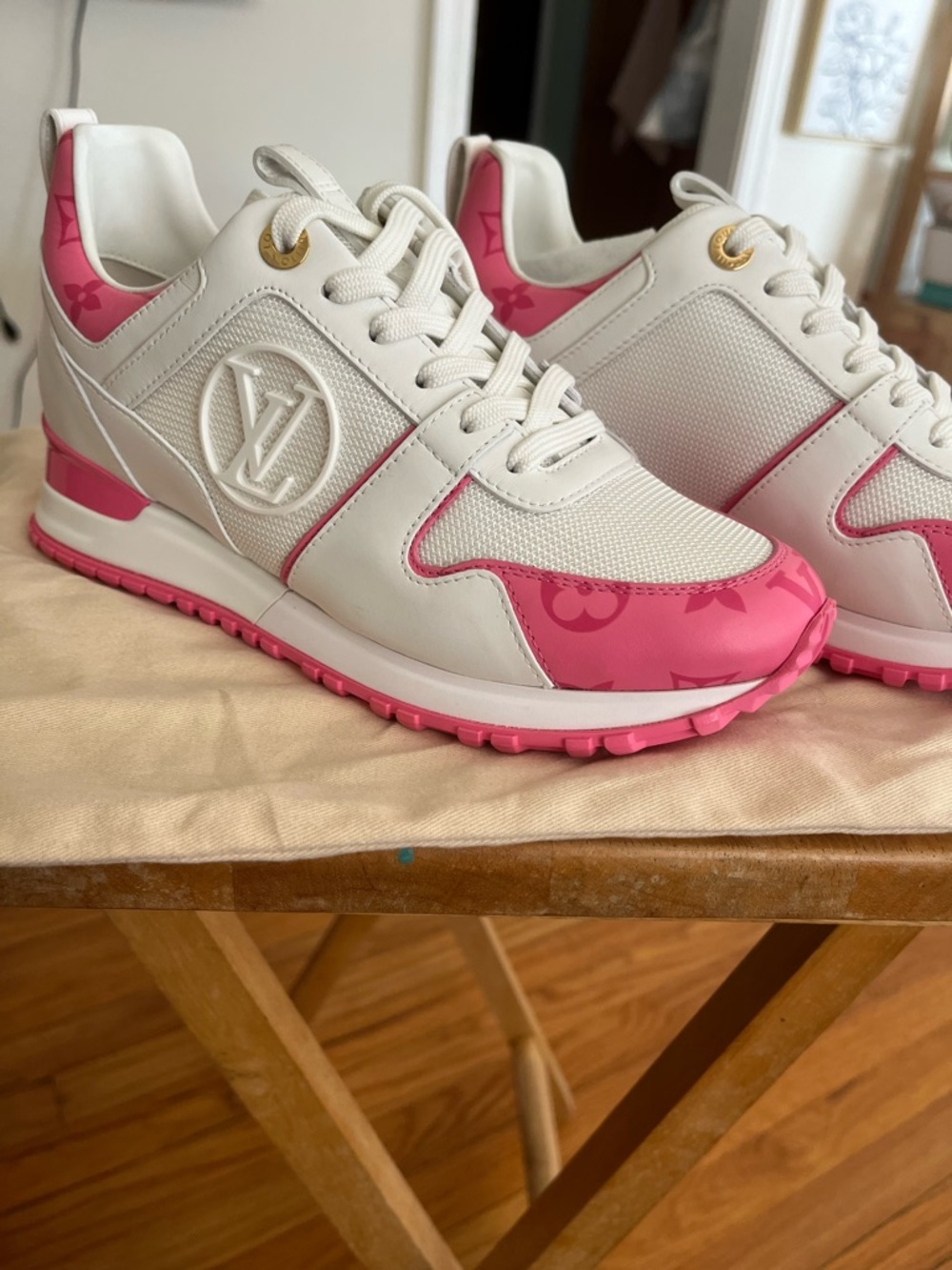 Louis Vuitton White & Pink Monogram Run Away Sneaker